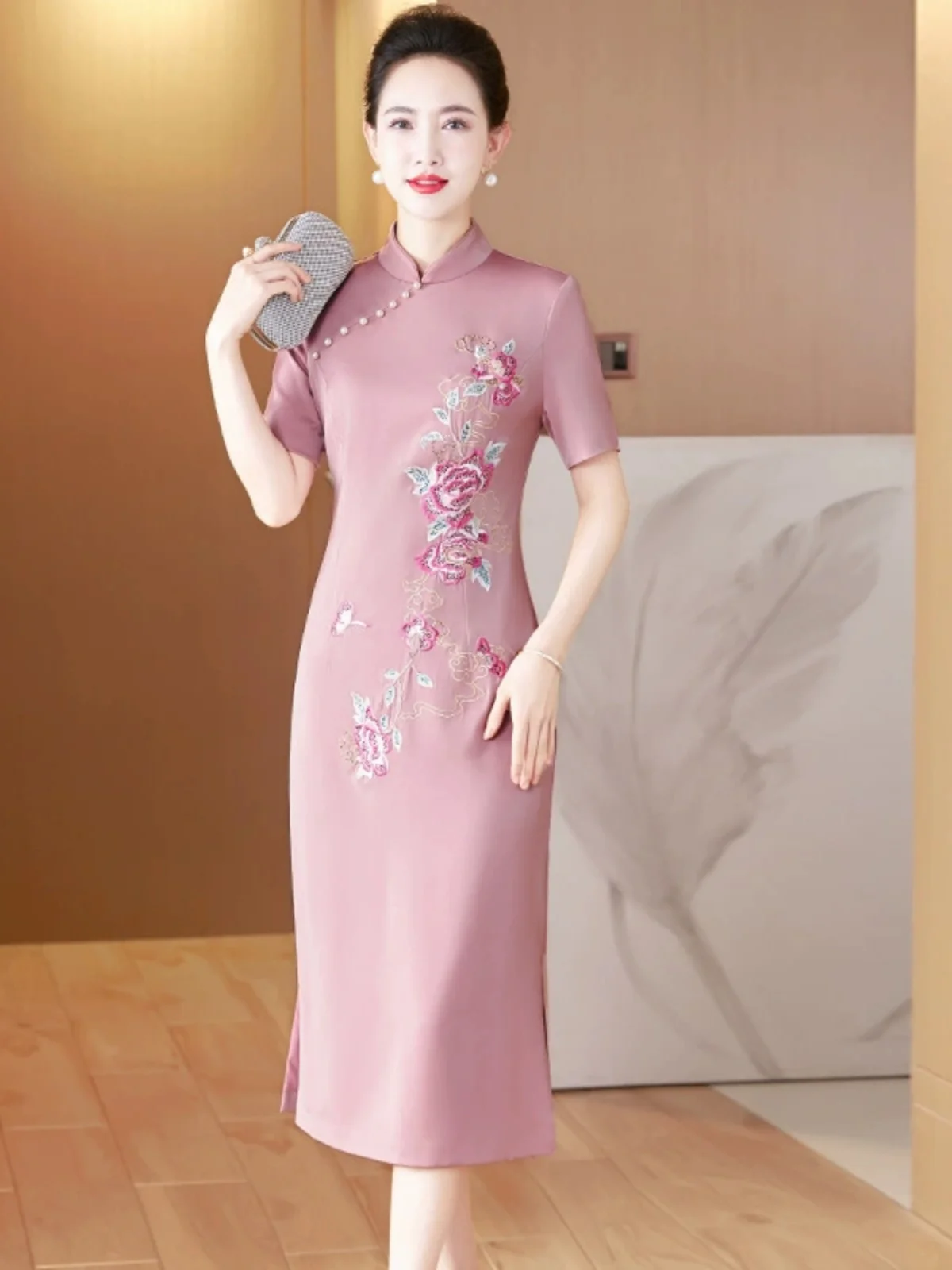 

Элегантное миди-платье-ципао для беременных с вышивкой, облегающее, свадебное, модное платье для будущих мам от Leier