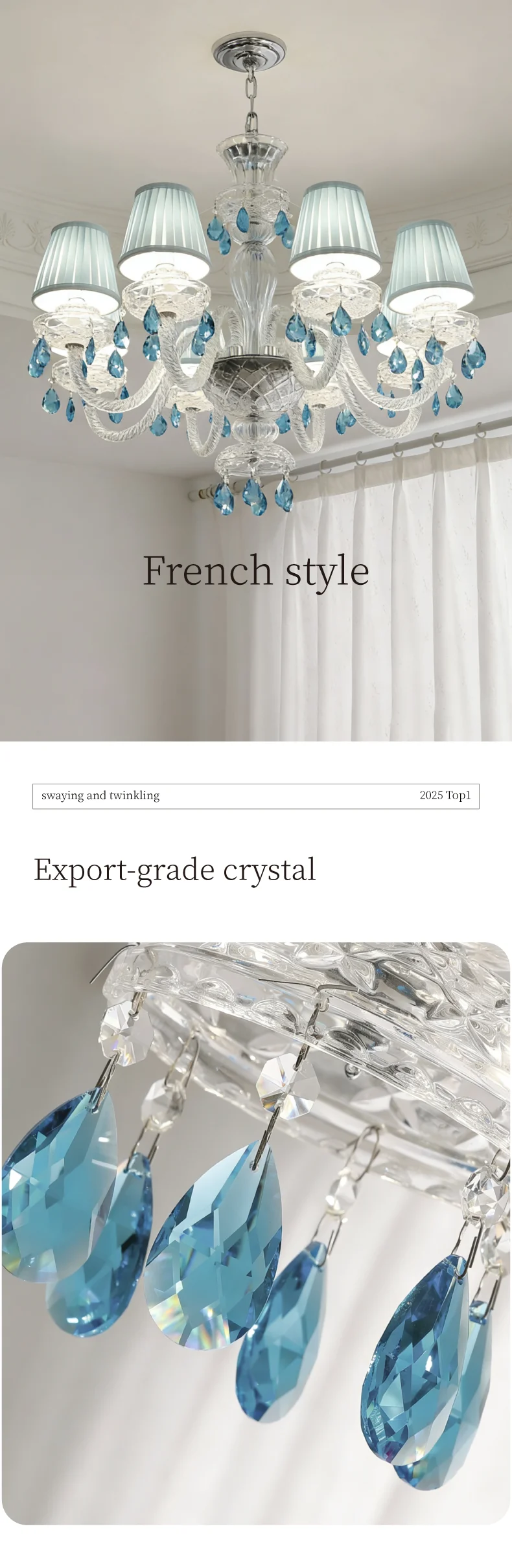 Light Blue K9 Crystal LED Chandelier