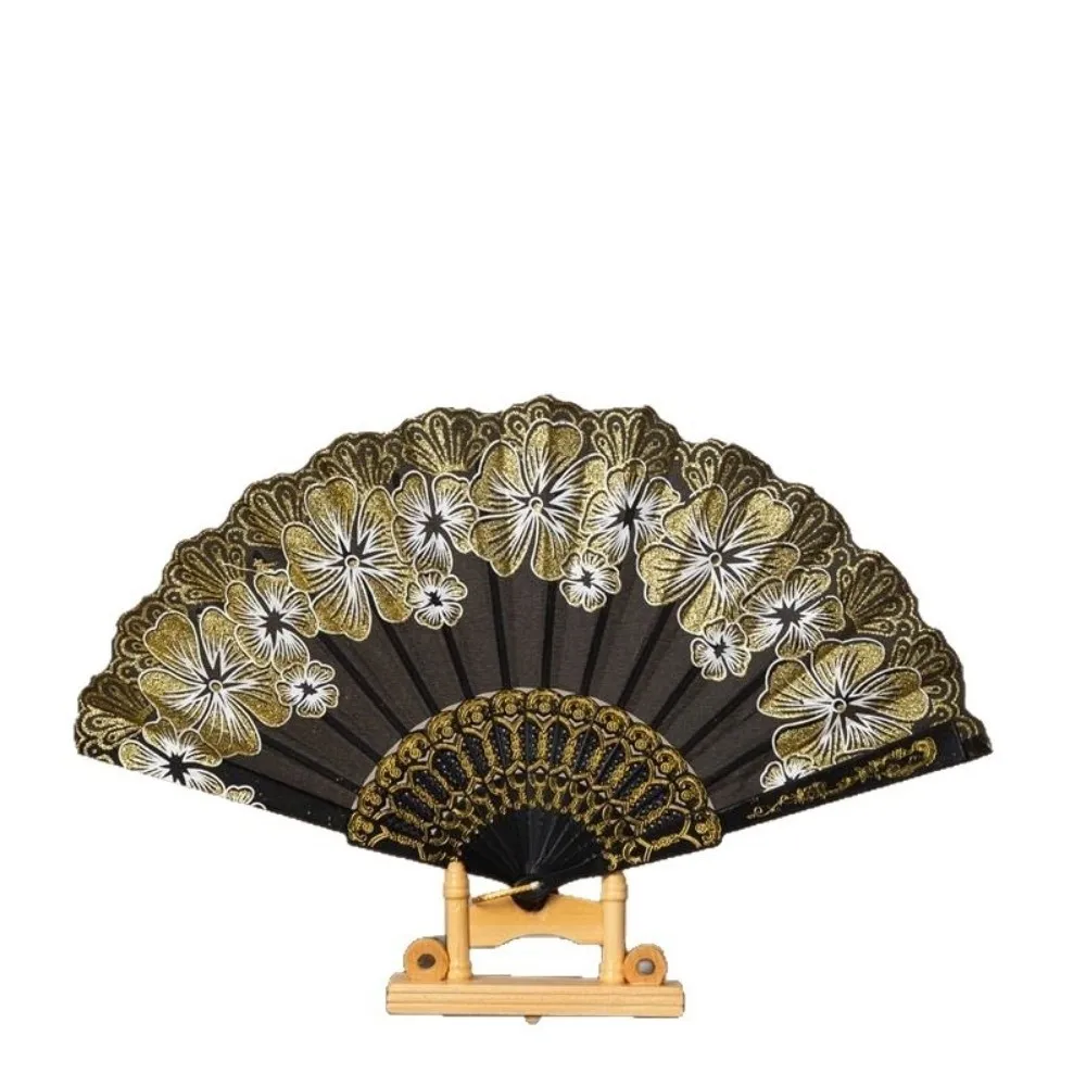 Bamboo Frame Hand Held Fan Flower Pattern Chinese Style Dance Performance Fan Lightweight Structure Hand Painted Design