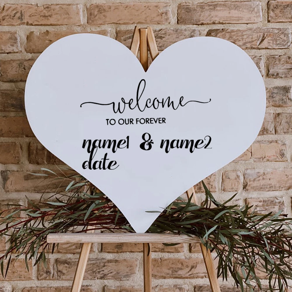 1 pc Custom Wedding name and date Decal Welcome to our Happily Vinyl Decal for Wedding Sign Rustic Decor DIY Lettering