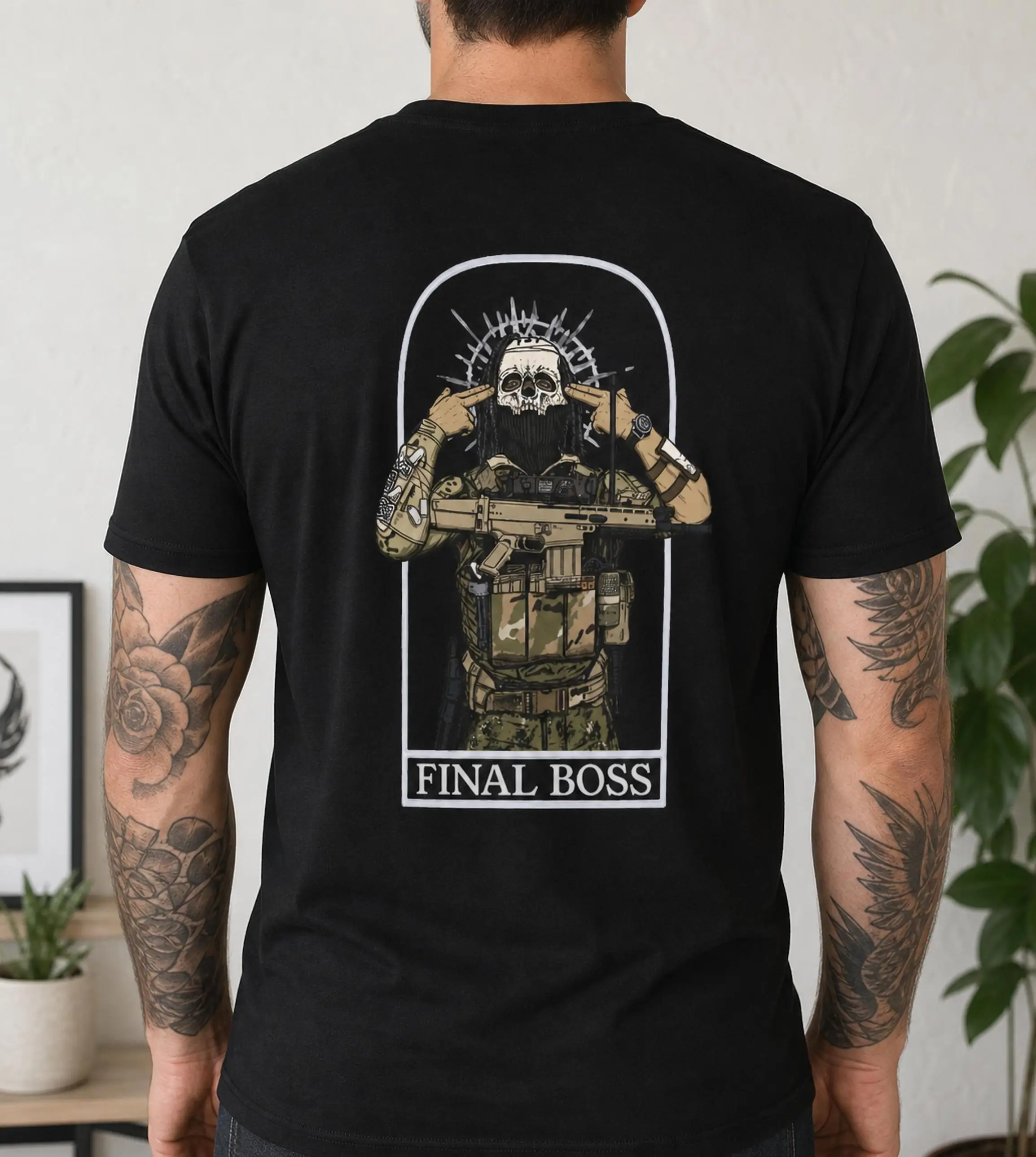 2026 New Knight Oversized Unisex Streetwear T Shirt Final Boss Tactical Skull Soldier Back Graphic Tee Short Sleeve Tops