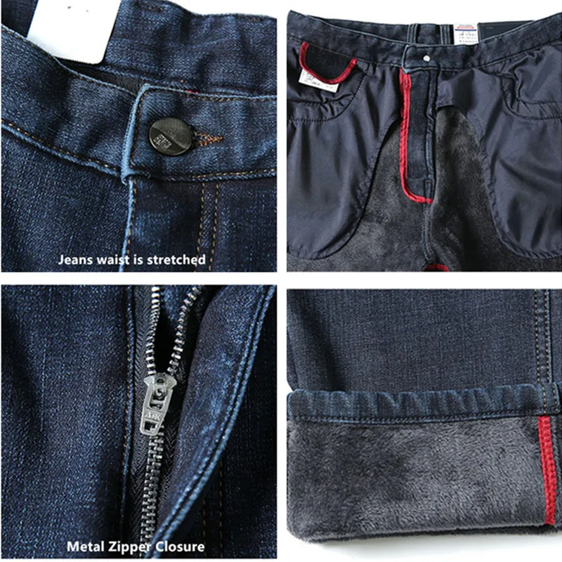 Jean polaire pour hommes grands hiver noir Denim 117CM Extra Long grande taille 44 42 mince chaud droit pantalon étiré grand pantalon