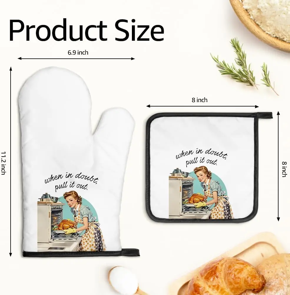 When in Doubt Pull it Out Oven Mitts and Pot Holders Sets, Funny Oven Mitts for Women, Hostess Gifts for Mom Wife
