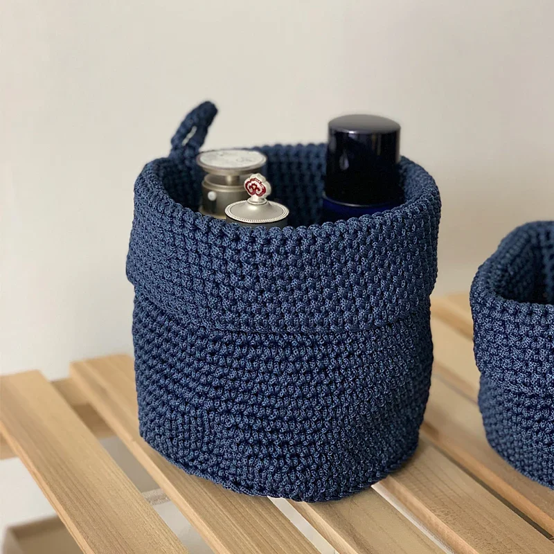 Handmade Storage Basket Nordic Concise Hand Knitting Organizer Hanging Barrel Make Up Stuff Organization Home Dorm Table Decor