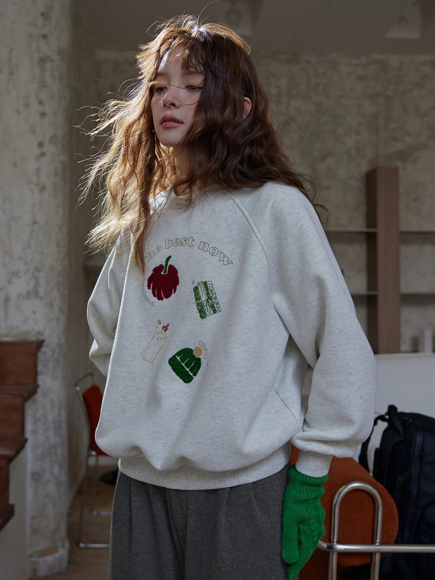 

Теплая женская толстовка Mlife Fce оверсайз с принтом, свободного кроя, с круглым вырезом, для зимы