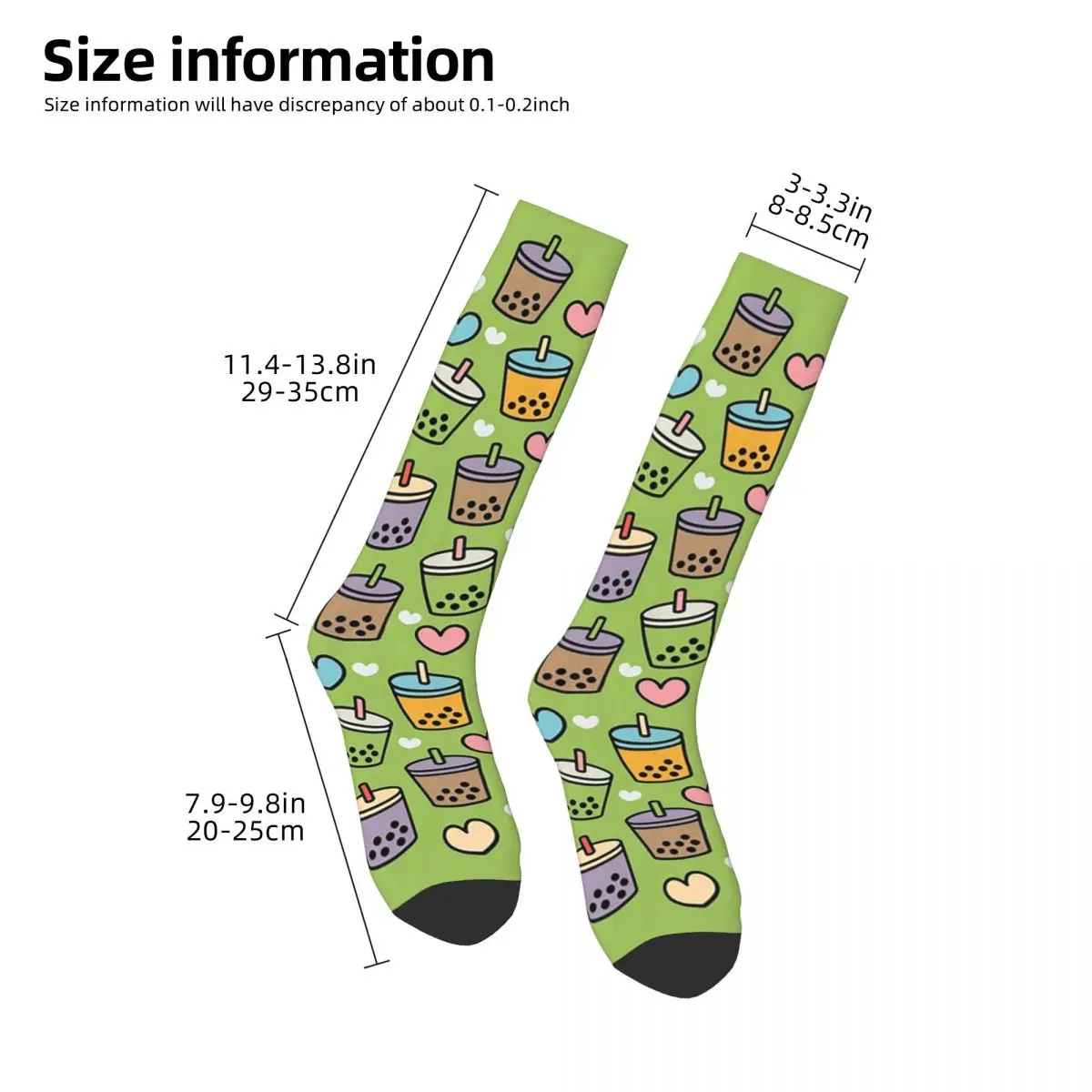 Cute Bubble Tea Flavors And Hearts Pattern Socks Harajuku Stockings All Season Long Socks for Man's Woman's Birthday Present