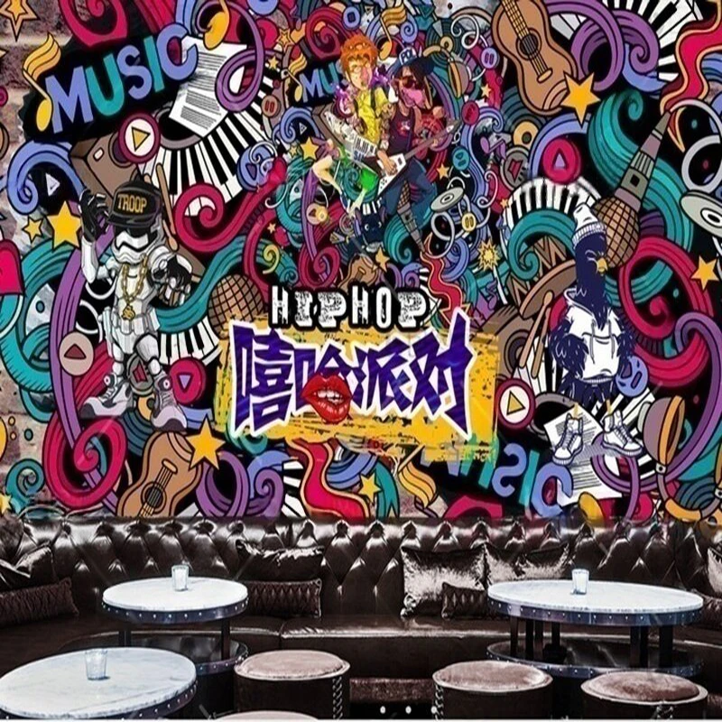 

MU8990 Custom Mural Wallpaper Graffiti-style hip-hop music TV sofa bedroom workwear background wall