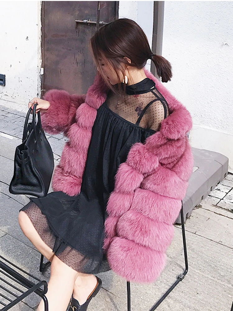 ZADORIN Winter Outerwears Furry Faux Fur Coat Women Stand Collar Long Sleeve Fake Fur Jacket Fur Coats fourrure abrigos mujer