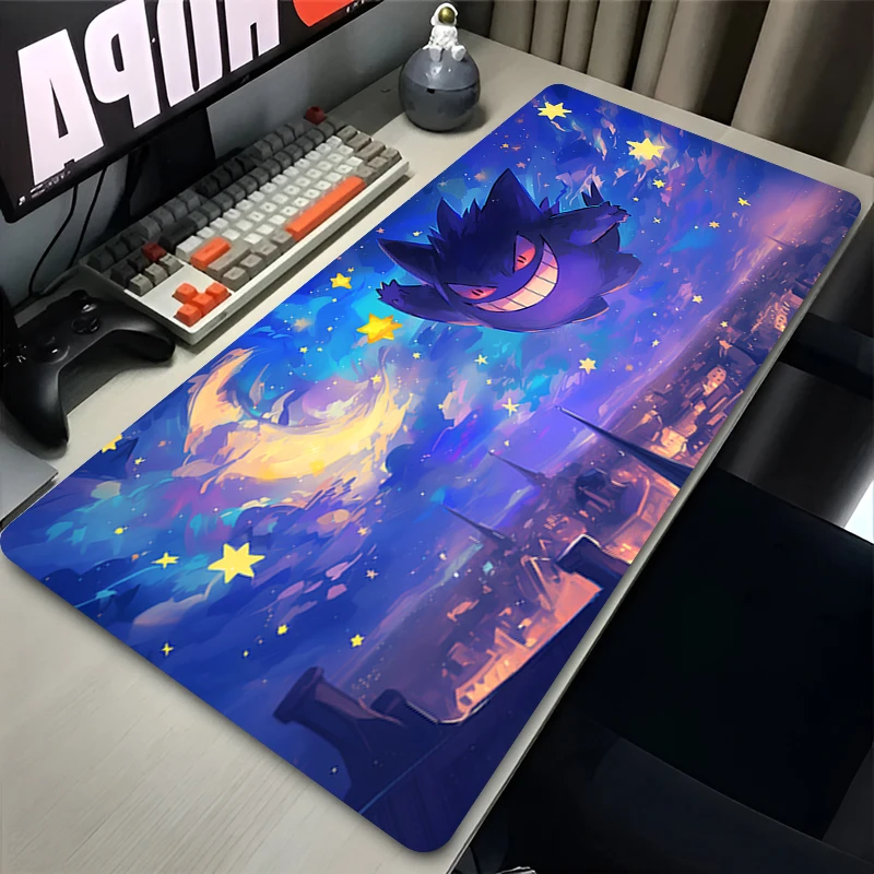 Alfombrilla de ratón de Anime P-Pokemon Gengar, alfombrilla grande para ratón para juegos LockEdge, alfombrilla gruesa para teclado de ordenador, mesa, escritorio, tapete morado