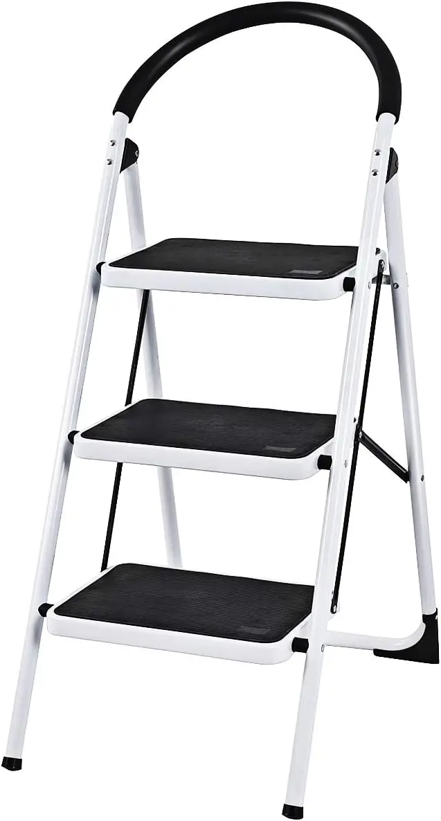 

3 Step Ladder Folding Step Stool Platform Home Kitchen Tool Multiuse Stepladder w/Sturdy Frame Rubber Hand Grip Anti-Slip