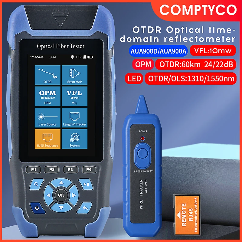 Pro mini OTDR Fiber Optic Reflectometer AUA900D with 9 Functions VFL OLS OPM Event Map 24dB for 64km Fiber Cable Ethernet Tester