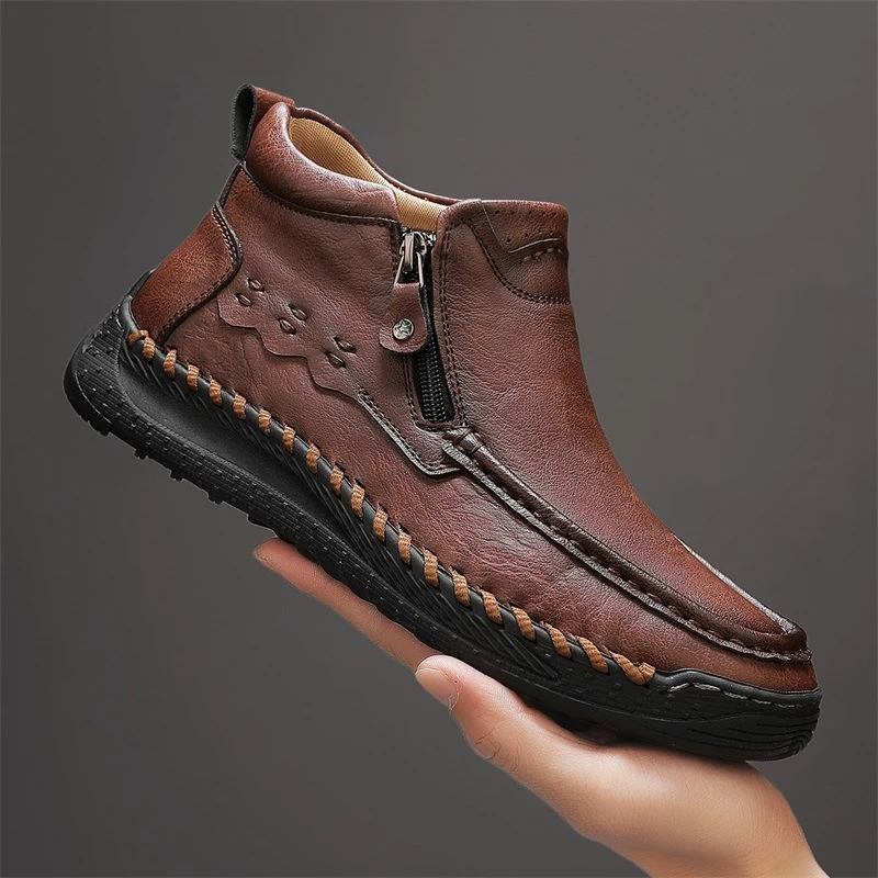 

Large size men's boots, short leather boots, outdoor high-top men's shoes