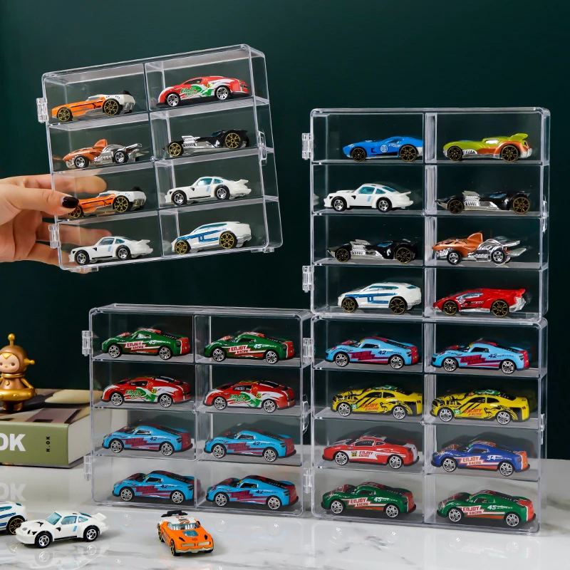 1pc Dustproof 1:64 Scale Car Model Storage Box 8 Slot Clear Display Shelf Toy Car Storage Container For Toys Collection