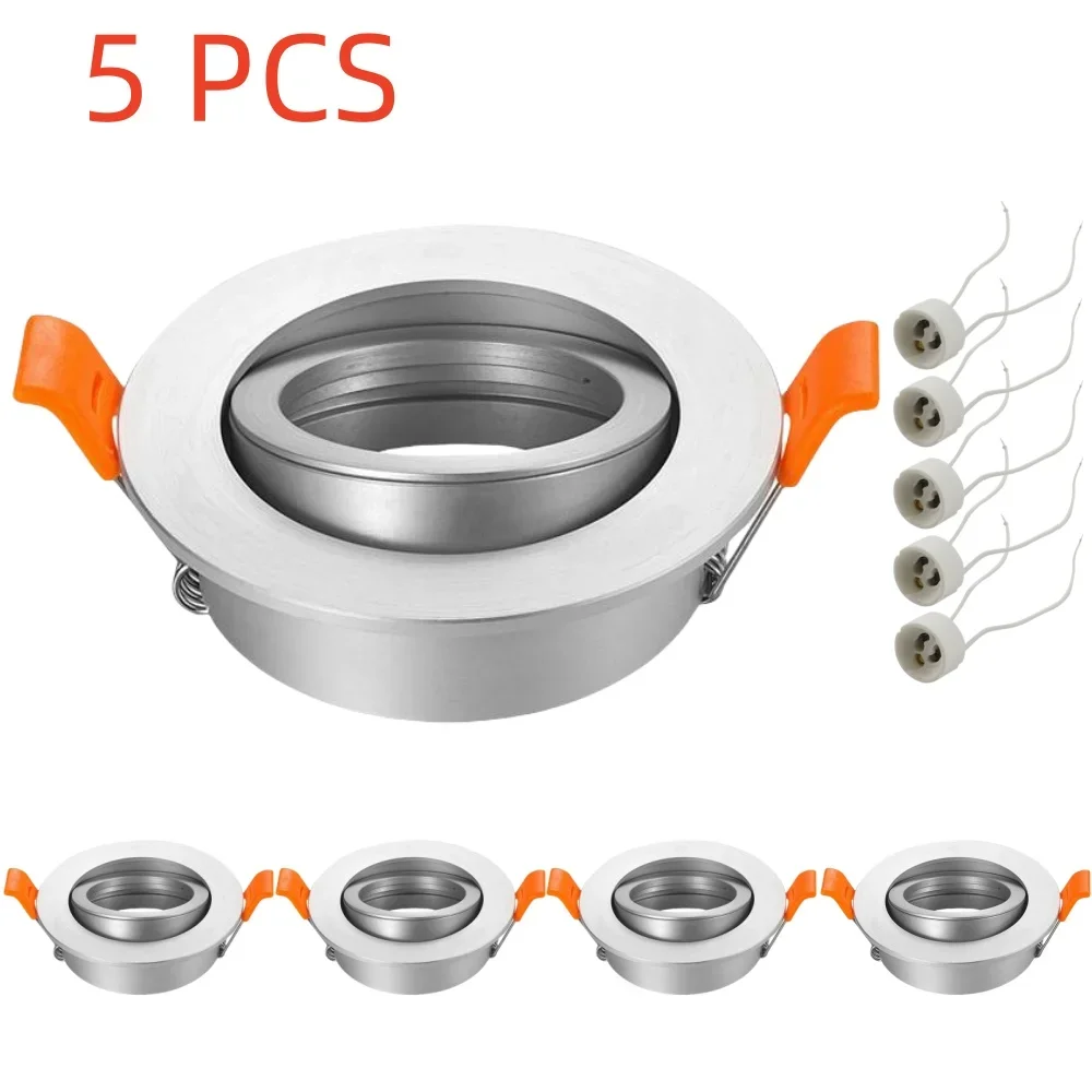 

5PCS Recessed Mounted LED Ceiling Downlight Frame with GU10 Socket Adjustable Spotlight Lamp Holder Round Silver Fitting Fixture