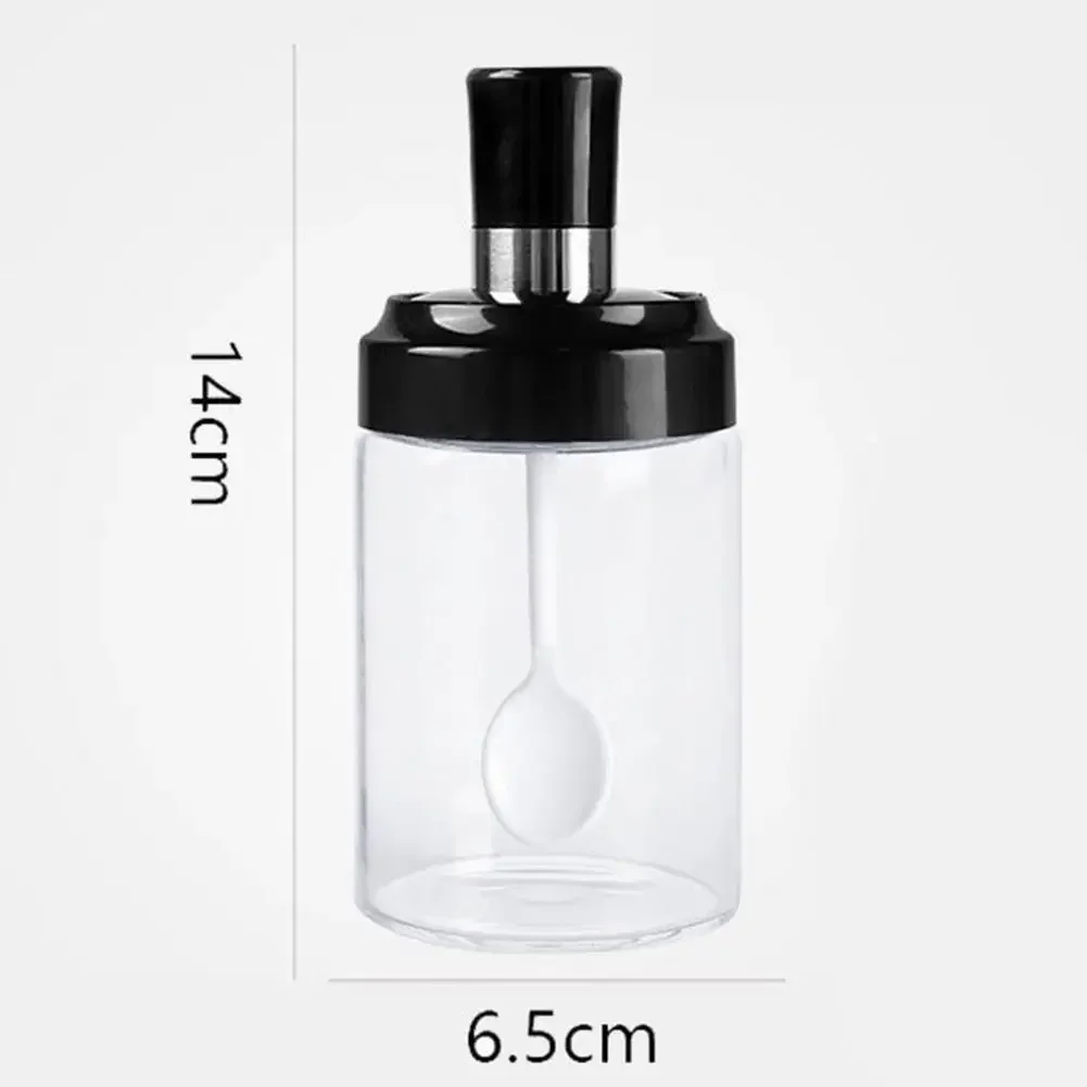 Salt Dispenser Leak-proof Glass Seasoning Bottles with Spoon Cover for Kitchen Storage Set