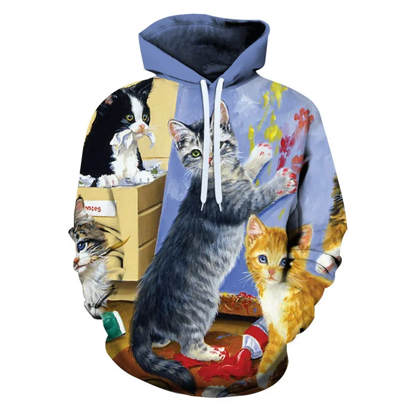 Funny Cat Pattern 3D Print Hoodies Women Streetwear Casual Hooded Sweatshirts Pullover Y2K Tops Tracksuit Unisex Coat Clothing
