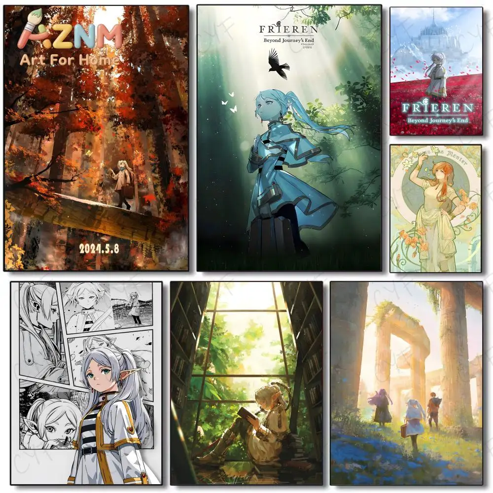 Póster autoadhesivo de Anime F-Frieren Beyond Journeys End-MT con impresiones, decoración para el hogar, dormitorio, sala de estar, regalo