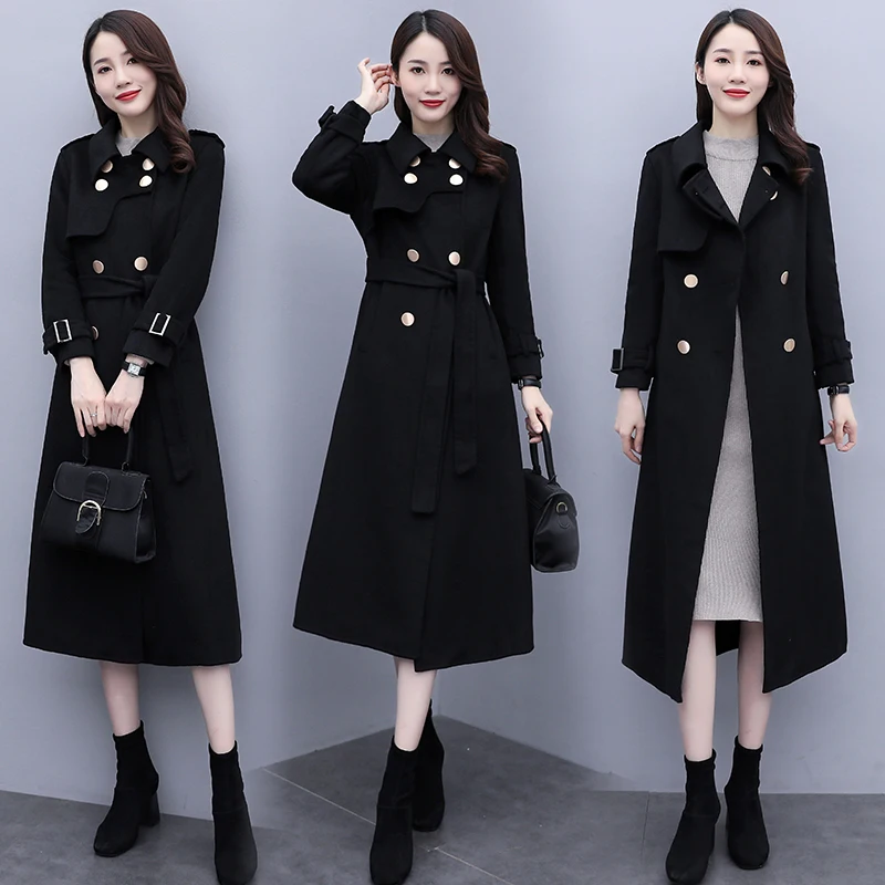 

High Quality Women Sheep Wool Overcoat Autumn & Winter Doube Breasted Woolen Trench Coat Lady Double Sides Slim Warm Wool Coat