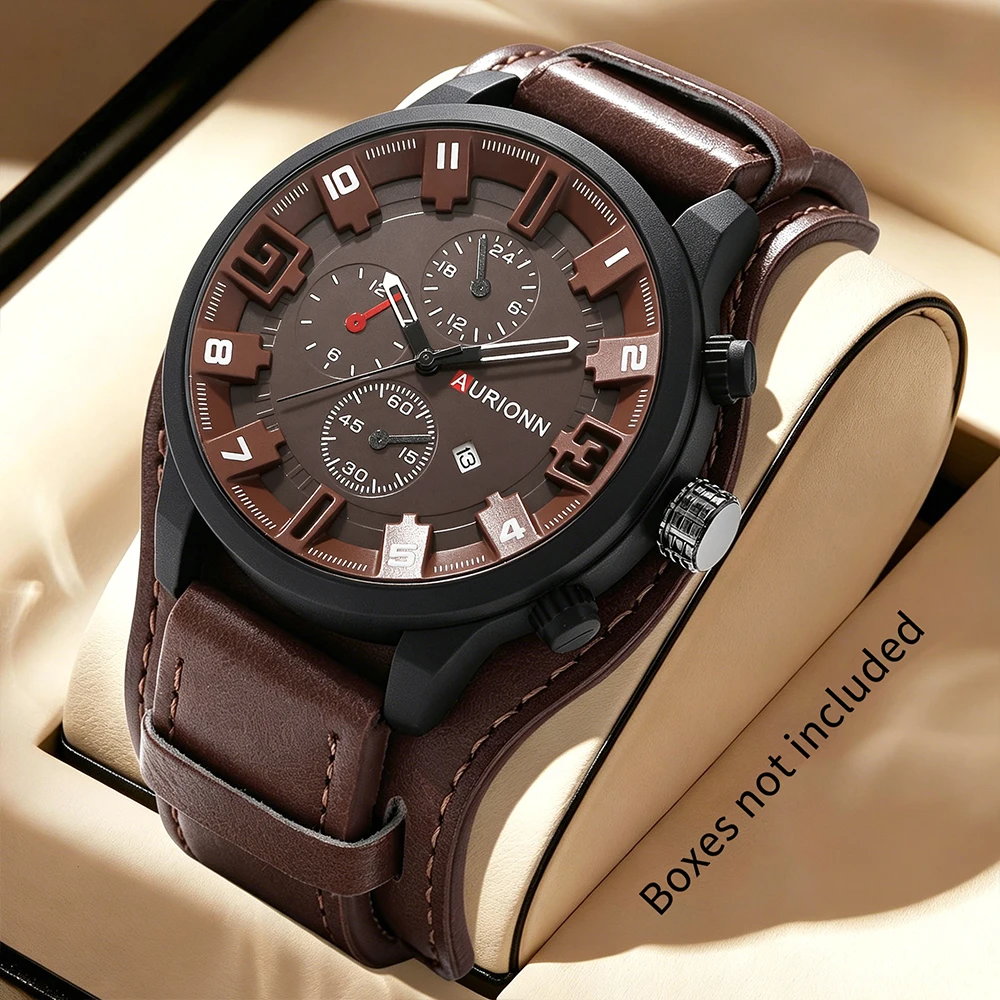 1pc casual and fashionable men's round dial quartz watch combination, suitable for daily wear