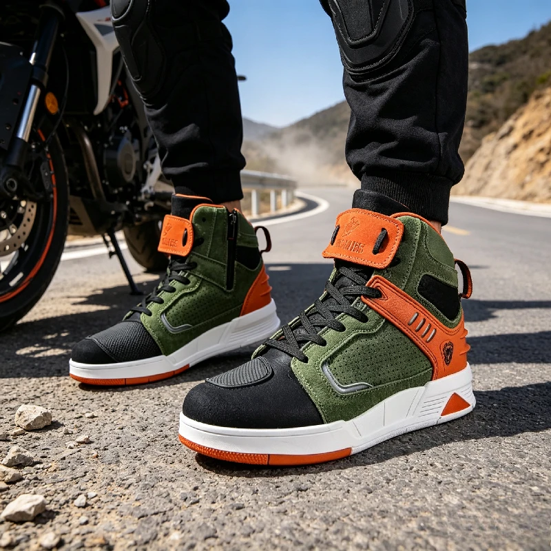 JG.WOLVES Adventure Touring Boots Motorcycle Sneaker Men Motorbike Microfiber Leather  Shoes Anti-slip Boots For Motorcycle