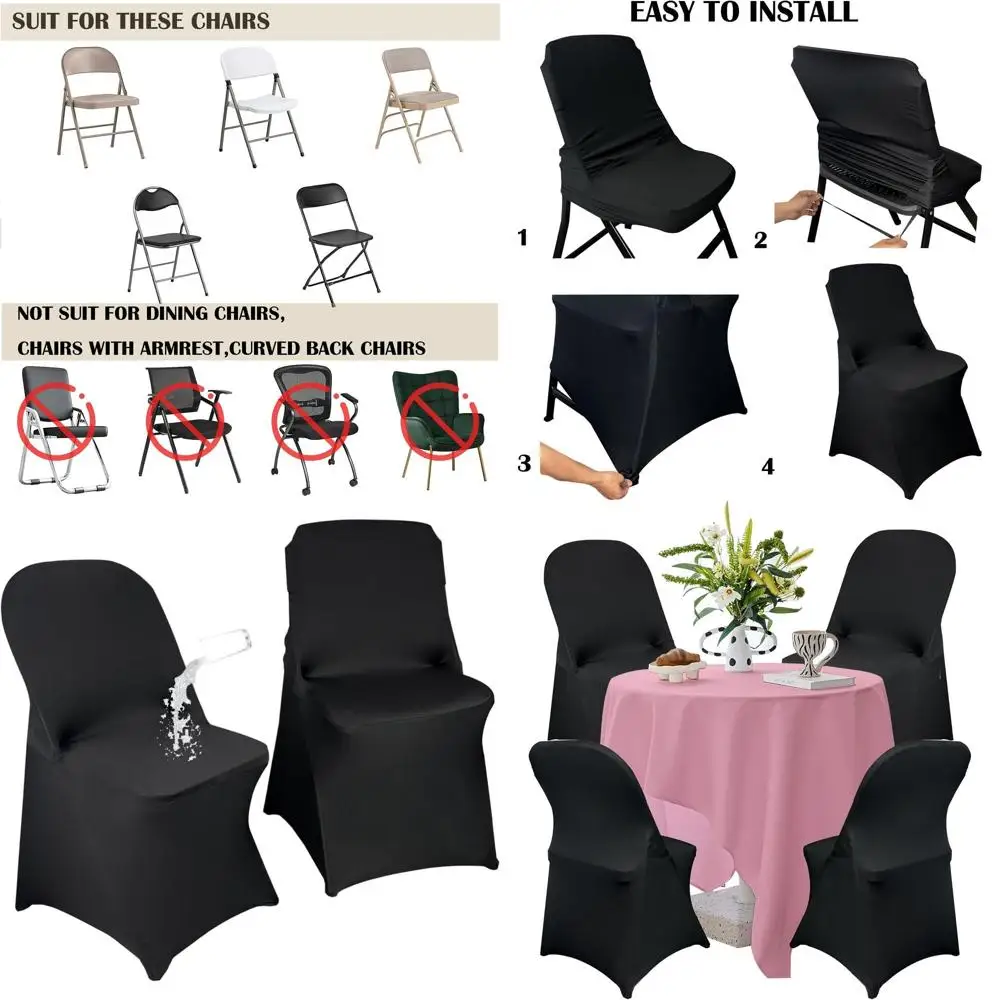

40-Piece Stretchable Spandex Waterproof Chair Covers, Universal Fit for Weddings, Parties, and Celebrations (Black)