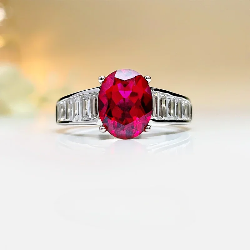 

European and American retro red treasure temperament ring 925 silver red corundum high-end socialite new versatile female