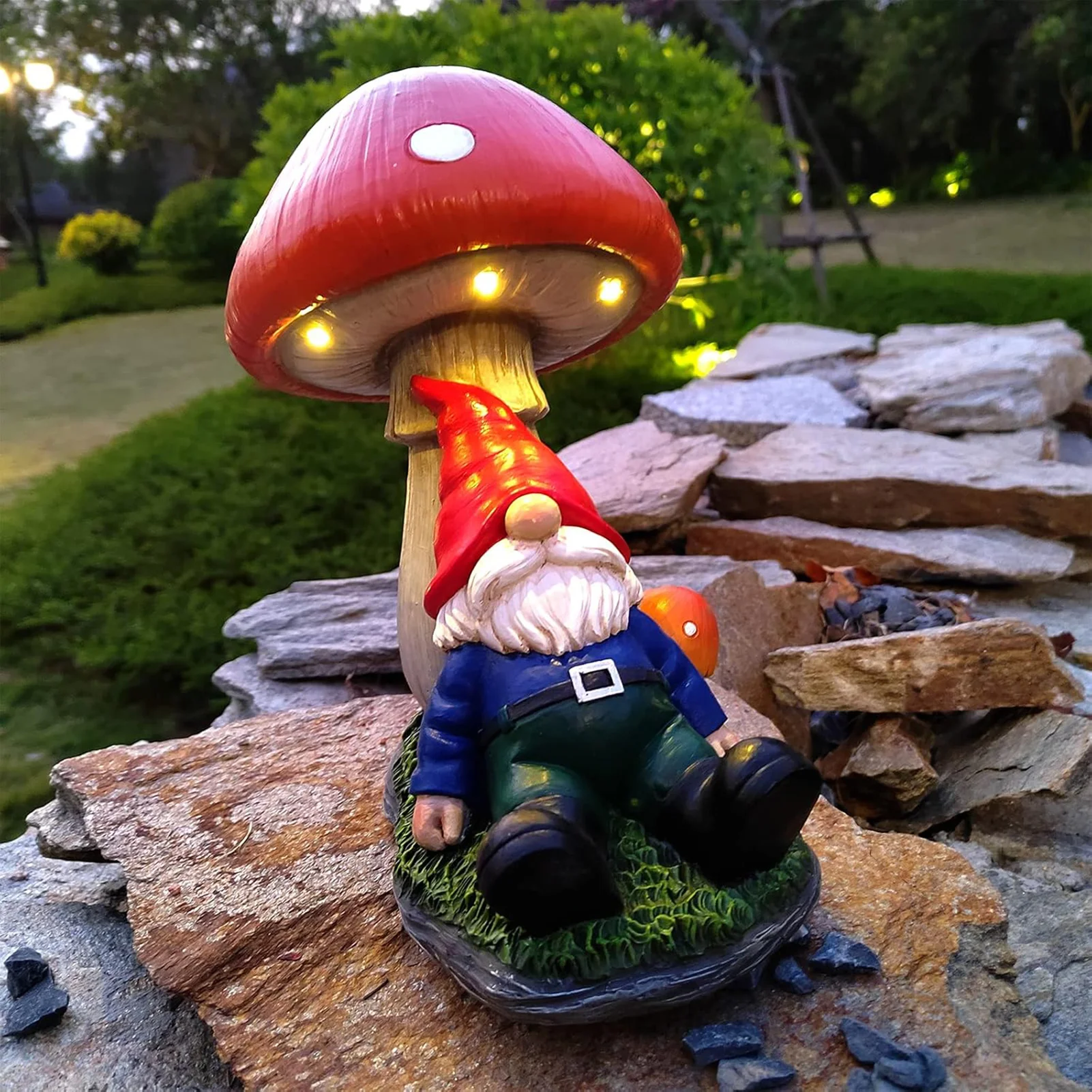 Solar Garden Gnome Decoration Mushroom Ornaments with Solar Energy Outdoor Decorative Landscape Ornament for Yard Patio Lawn