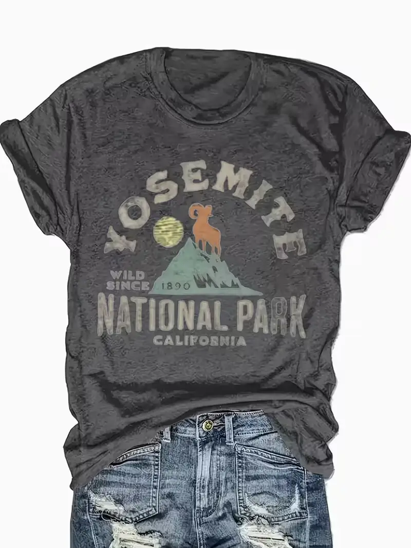 

Plus size women's short sleeve T-shirt Yosemite National Park California Wild Since Everyday comfortable and versatile style