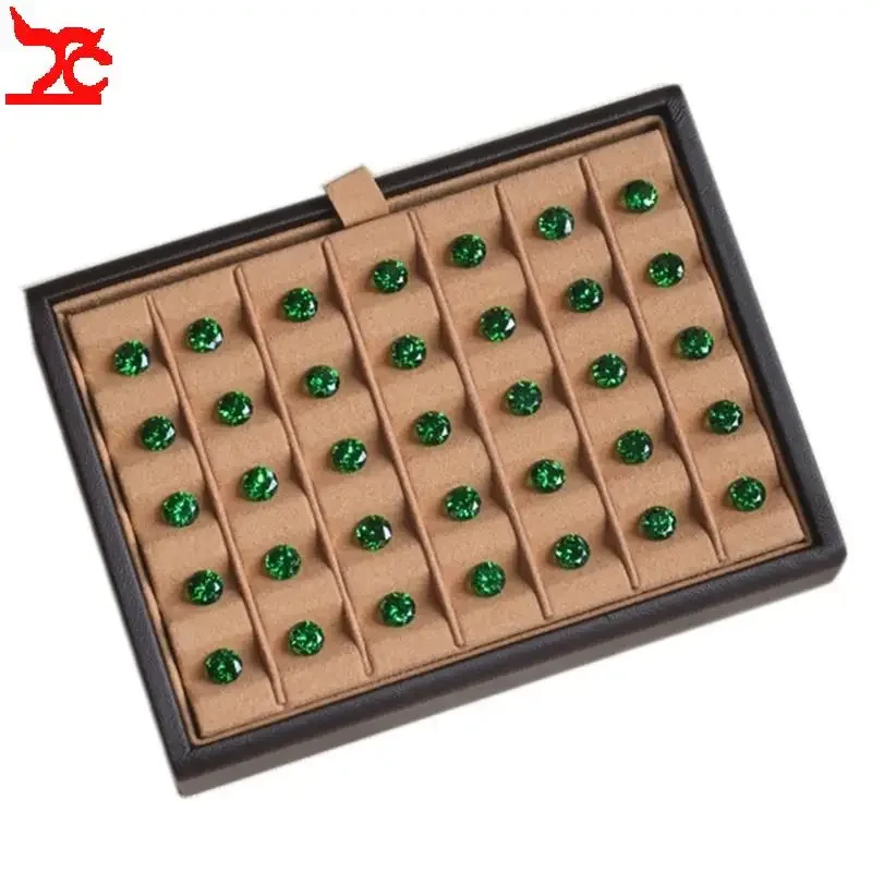 Brown Groove Gemstone Storage Tray Bead Stone Diamond Display Box Props Jewelry Holder Gemstone Collection Case