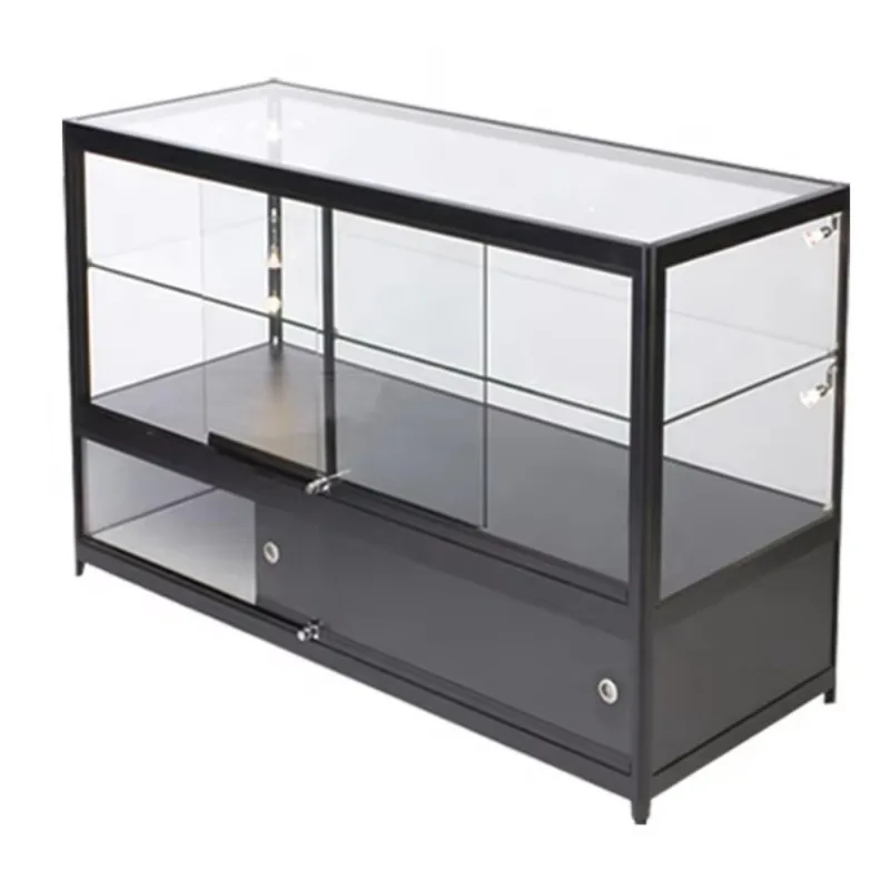 

Attractive Aluminium Design Freestanding Store Display Cabinet Tempered Glass and MDF Display Cabinet with Light Emitting Diode