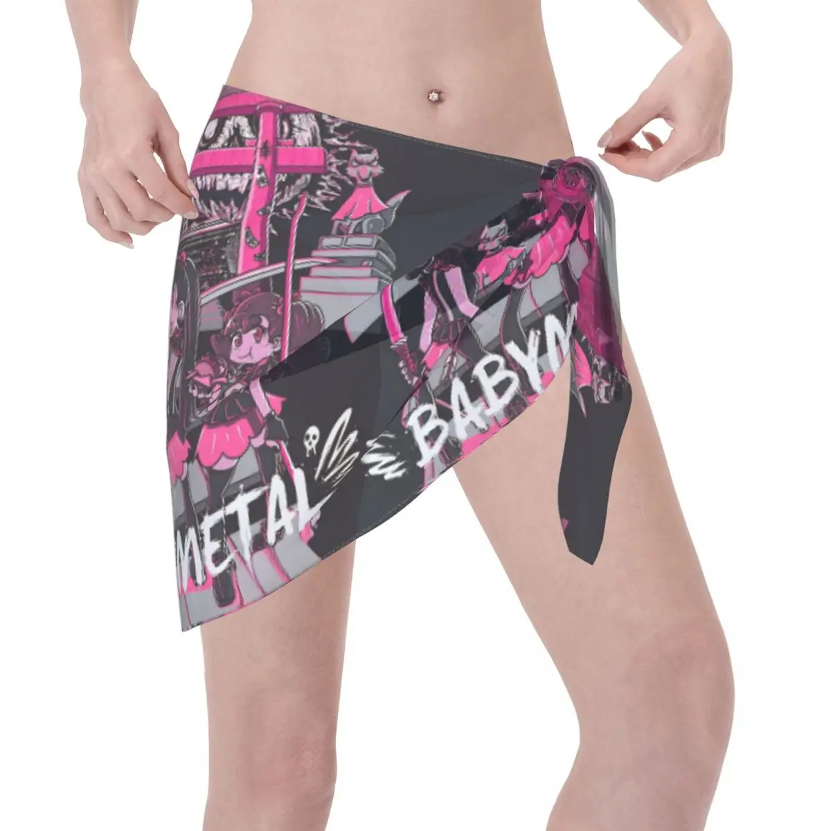 Sarongs courts personnalisés avec bande Babymetal, couverture de maillot de bain imprimé Hip-hop, enveloppe de Bikini, paréo transparent, enveloppe de plage