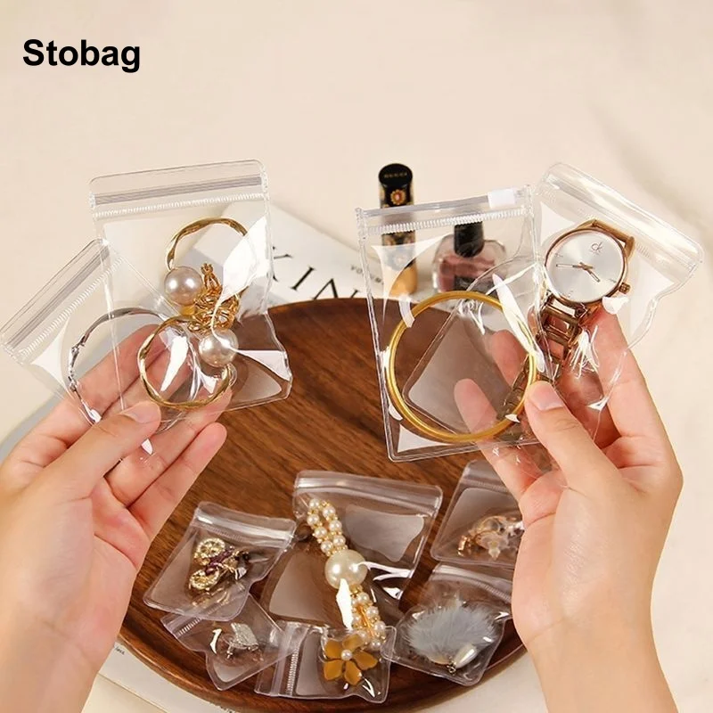 

StoBag 100pcs Wholesale Transparent PVC Jewelry Bags Packaging Ziplock Sealed Clear Pouches Earring Storage Reusable Plastic