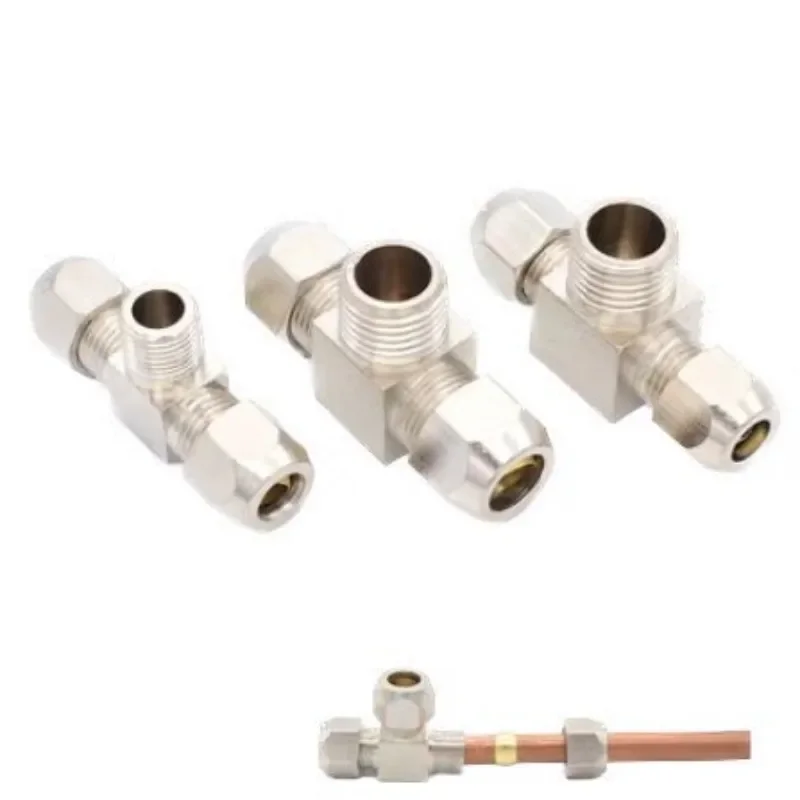 Pneumatic fittings Brass T Type 4 6 8 10 12 14 16mm OD Tube Compression Ferrule Tube Compression Fitting Connector