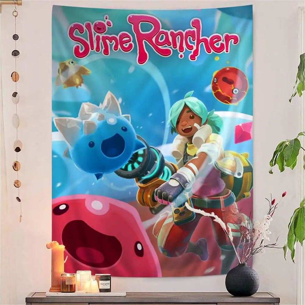 Game S-Slime R-Rancher Anime Tapestry Hippie Flower Wall Carpets Dorm Decor Wall Hanging Home Decor