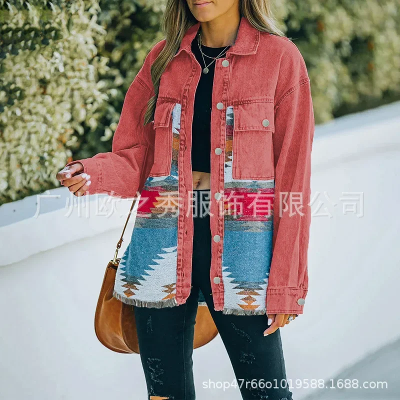 Vintage Jacket Jackets for Women Y2k Loose Spring Autumn Denim Woolen Coat Retro Eid Long Sleeved Shirt Streetwear Goth Coat