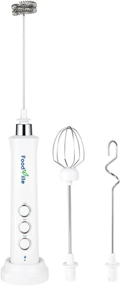 3-in-1 Rechargeable Milk Frother with Charging Stand & 3 Stainless Steel Whisks