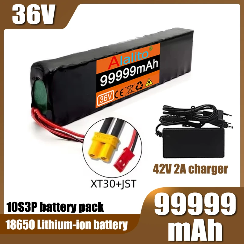 18650 lithium-ion battery 10S3P 36V 99999mAh, suitable for 250W-500W devices+42V 2a charger, built-in 15A BMS