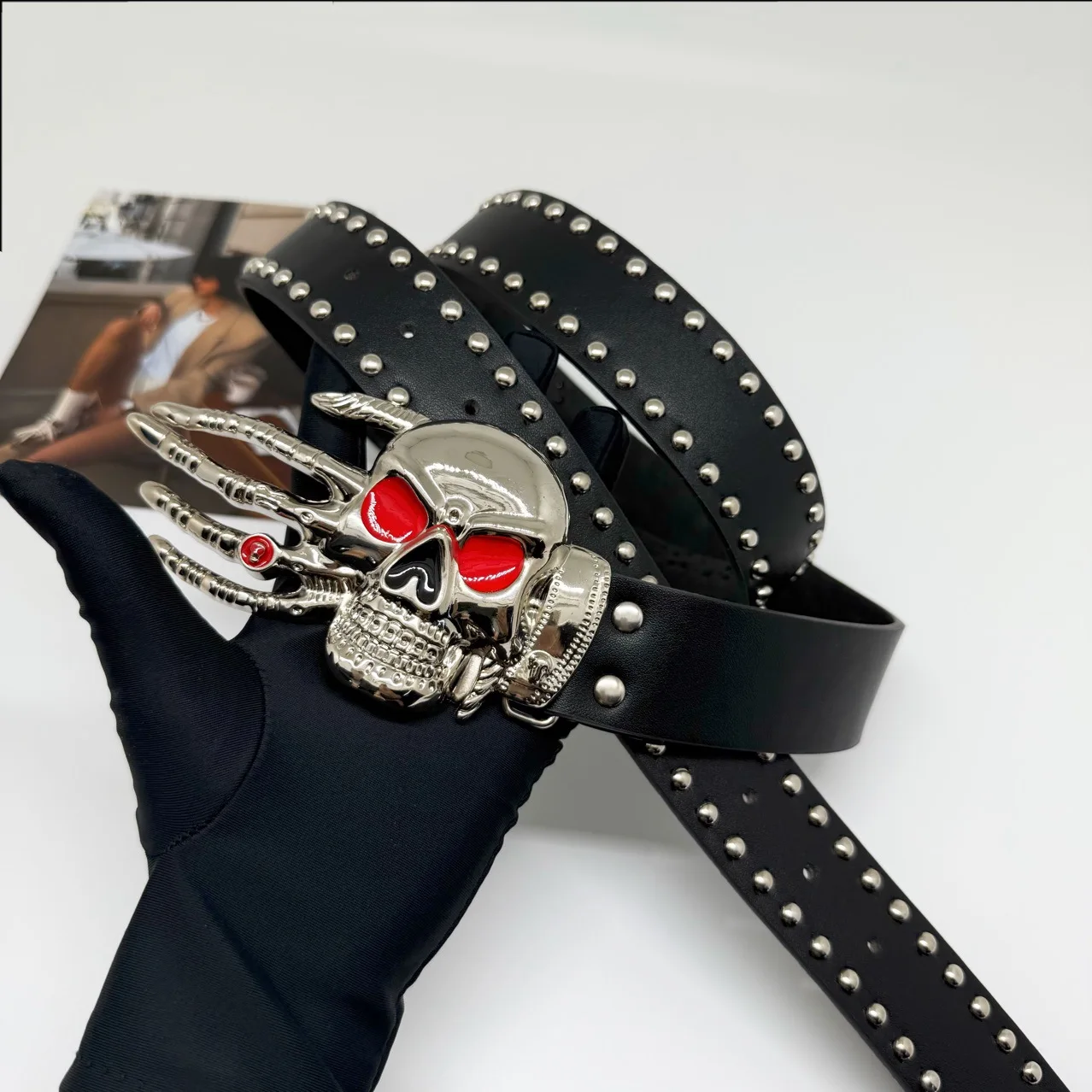 

Панк Готика Y2K Женщины Мужчины Ремни Элитный Бренд Гот Дамы Хип-Хоп Заклепки Скелет Принт Пояс Джинсы Пояс Cinto Rock