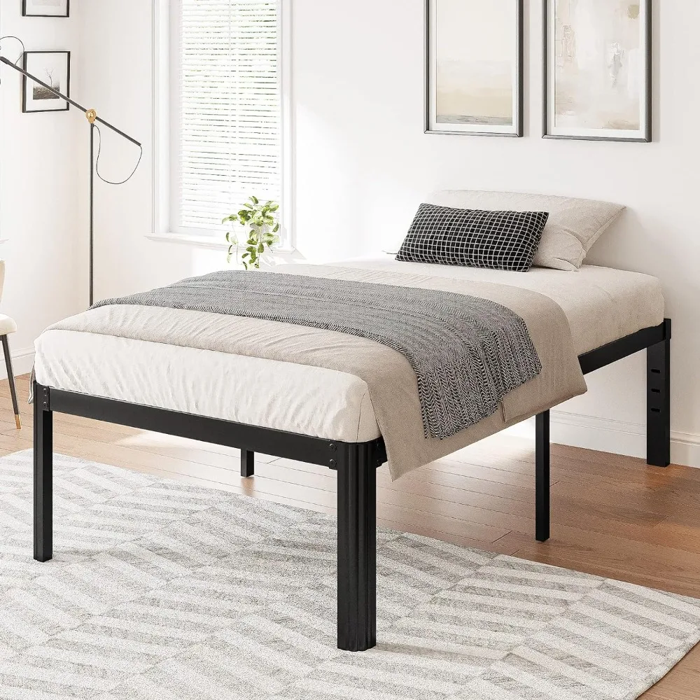 

18in Heavy Duty Twin Bed Frame No Box Spring Needed, Metal Platform Bed Frame Twin with Round Corners, Easy Assembly, Black