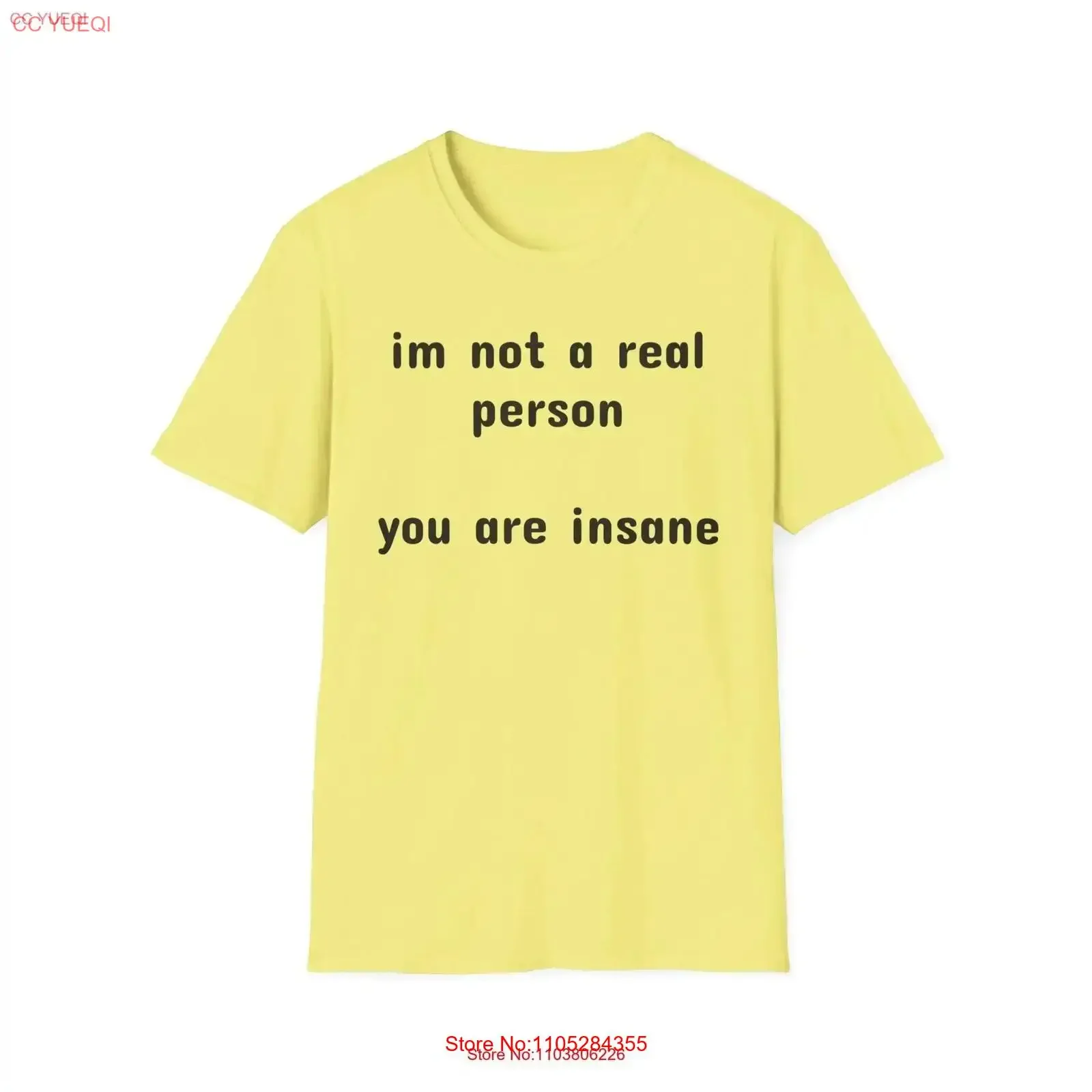 Im Not A Real Person You Are Insane Brainrot Wholesome Meme Skibidi Hard Caption Party T Shirt vintage Washed Comfortable