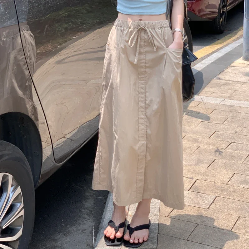 

Cargo Skirt Vintage Solid Fashion Casual Streetwear Midi Skirts Harajuku Y2k Retro All-match Summer A-line Slit Skirt