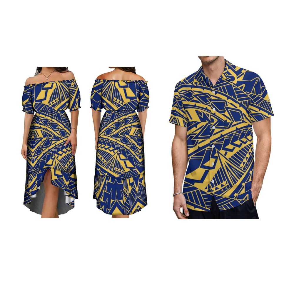 Samoa Island Art Couples Party Vacation Travel Set Tribal etnico polinesiano Art Print gonna irregolare da donna personalizzata camicia da uomo