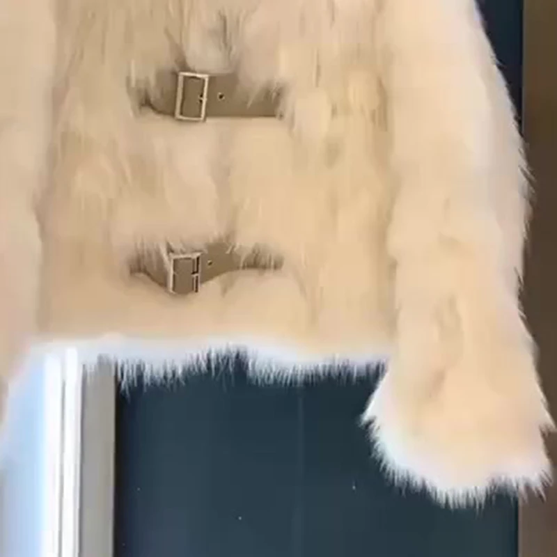 Veste en fausse fourrure de renard pour femme, manteau en peluche à col montant, élégant, boucle en cuir, vêtements d'extérieur de luxe, mode automne hiver