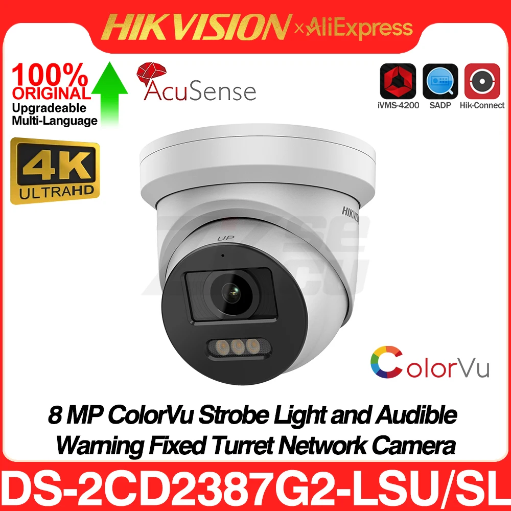 Hikvision DS-2CD2387G2-LSU/SL 8MP ColorVu IP Camera Strobe Light Audible Warning Acusense Surveillance Network Camera