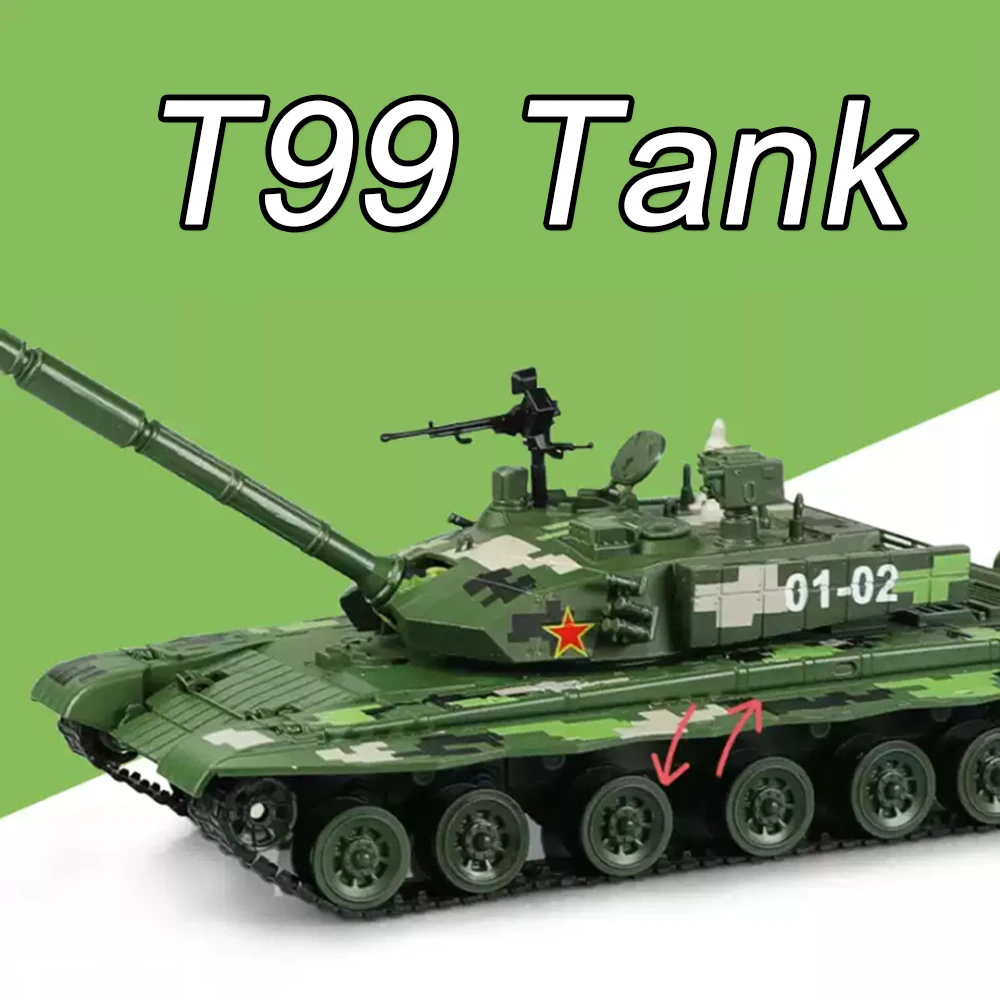 

1:40 T99A Military Alloy Tank Toy Model Diecast Car Sound Light Metal Body Turret Can Rotate Models Ornament Boy's Birthday Gift