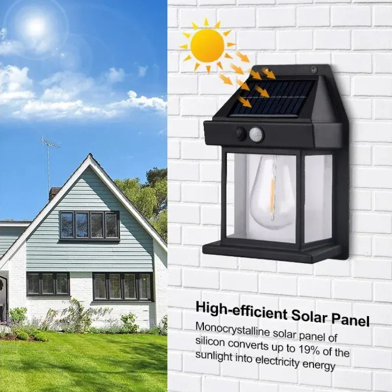 Tungsten Bulb Solar Wall Light Outdoor Porch Lamps Inductive Wall Lights Garden Home Decoration luz solar para exterior