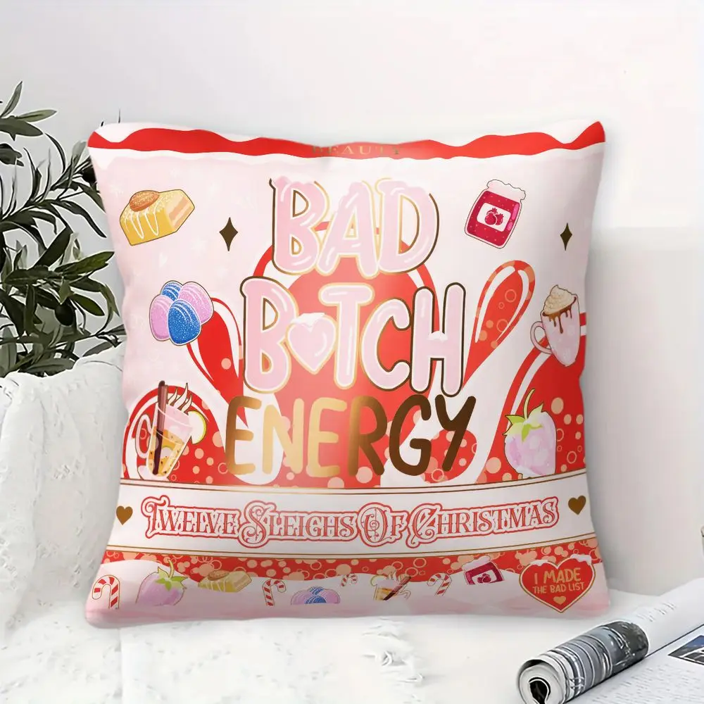 Energy Throw Pillow, 45×45cm Funny Slogan Cushion Accent Pillow, for Sofa Bedroom Dorm Gift for Teen Girls Women