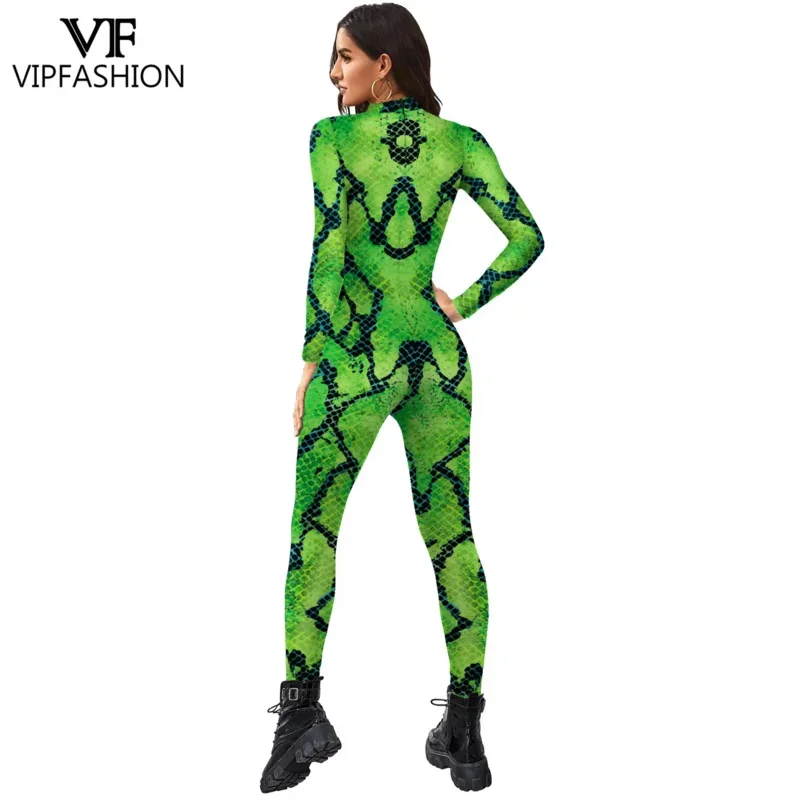 HN8 VIP FASHION Top Animal Sexy Jumpsuit Women Snake Pattern Halloween Costumes For Women Zentai Carnival Nightclub Party Co8…Gf