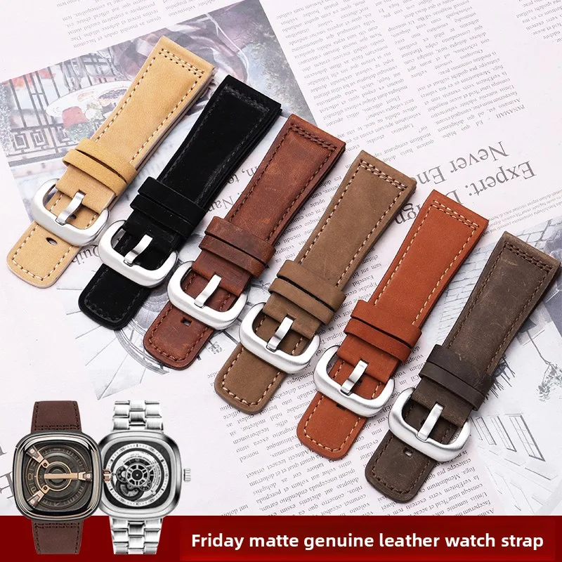 For Seven Fridays Leather Watch Strap M2/Q201/02/03 P1/P2 Frosted Soft Cowhide Bracelet