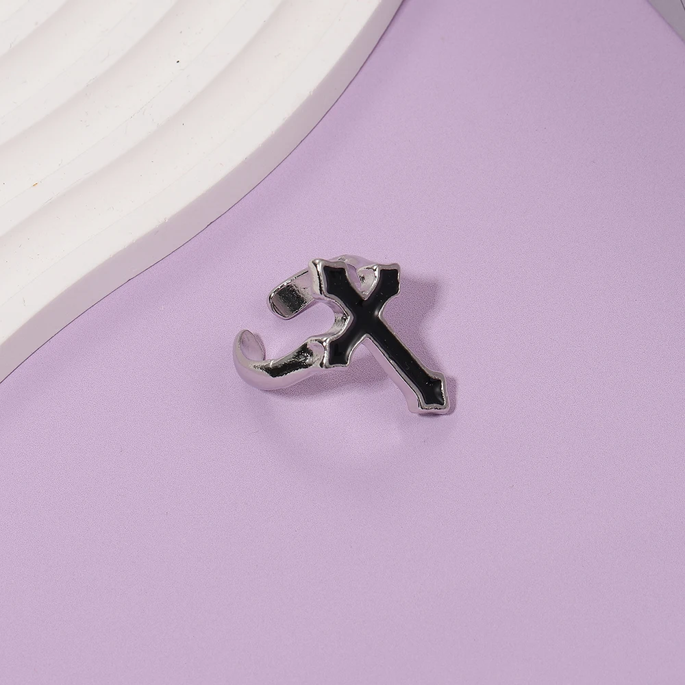 Hot Geometry Black Dropped Glazed Cross Ring Unisex Einfache, personalisierte, modische Öffnung verstellbarer Schmuck Geschenk